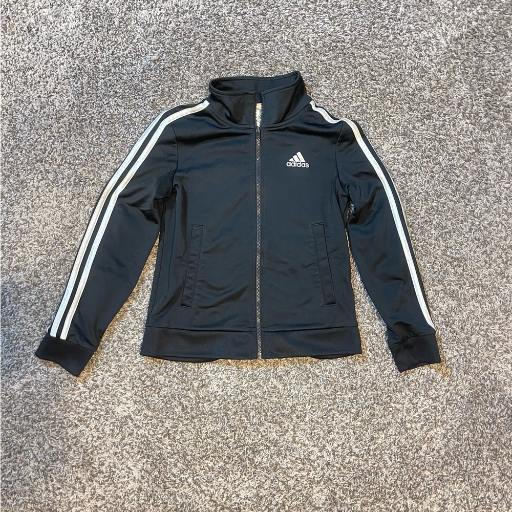 Adidas Track Suit Jacket Striped Black Full Zip Logo Sweater Boys Toddler Size 8